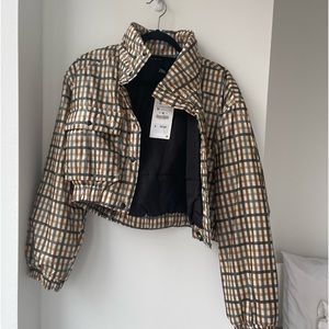 Zara Cropped Plaid Puffer Jacket